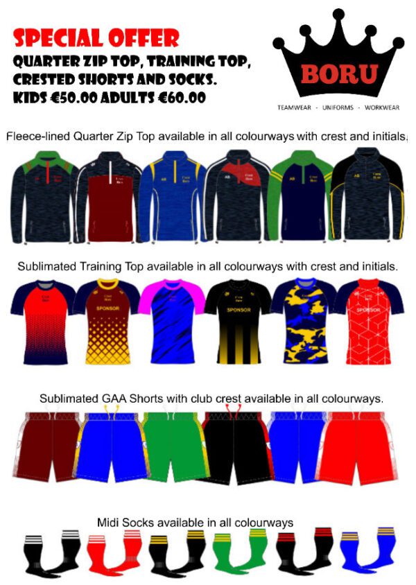 Quarter zip top - crested shorts - socks - special offer - boru sports